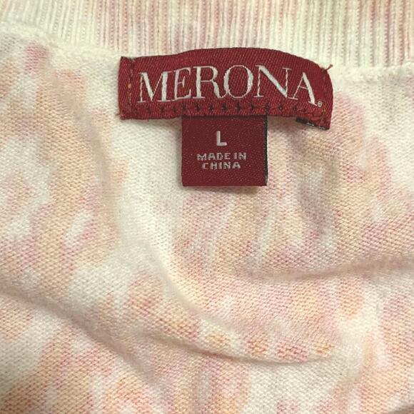 Merona Women's Size Large 3/4 Sleeve Cardigan Sweater Orange Pink Button - Picture 4 of 6